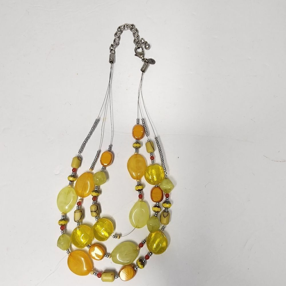 Chico's floating bead necklace colorful yellow boho earthy fun Dressy